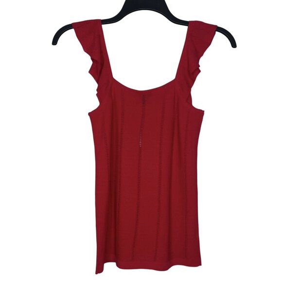 Ann Taylor Womens Top Size Small Petite Ruffle Sleeveless Straps Open Knit Red - Picture 4 of 7